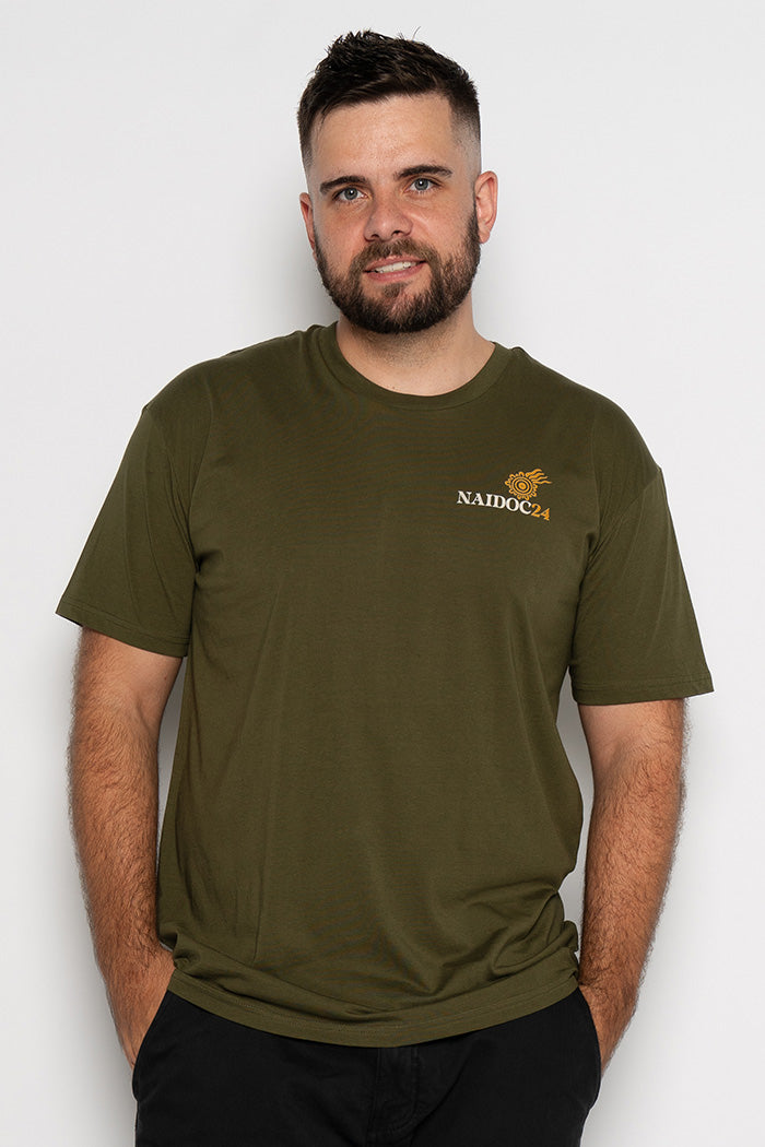 Blak, Loud & Proud Pocket Print NAIDOC 2024 Army Cotton Crew Neck Unisex T-Shirt