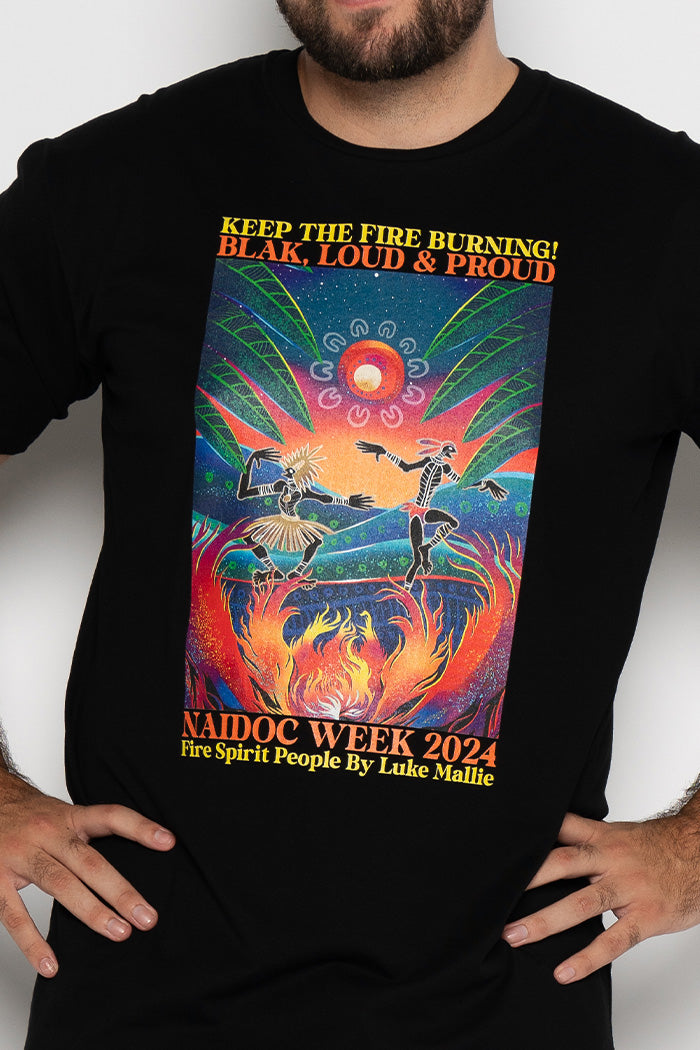Fire Spirit People NAIDOC 2024 Black Cotton Crew Neck Unisex T-Shirt
