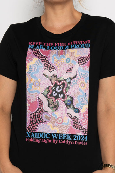 Guiding Light NAIDOC 2024 Black Cotton Crew Neck Women’s T-Shirt