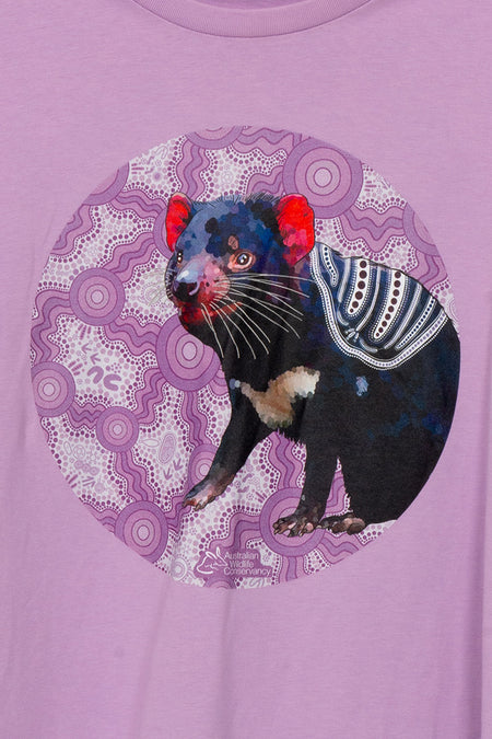 Tasmanian Devil 'Australian Wildlife Conservancy' Lavender Cotton Crew Neck Women's T-Shirt