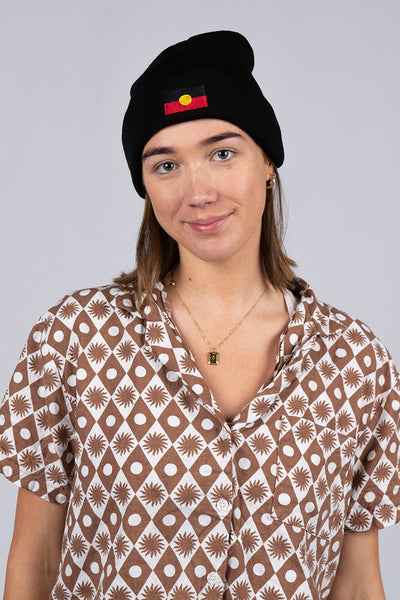 "Raise The Flag" Aboriginal Flag (Small) Black Acrylic Beanie