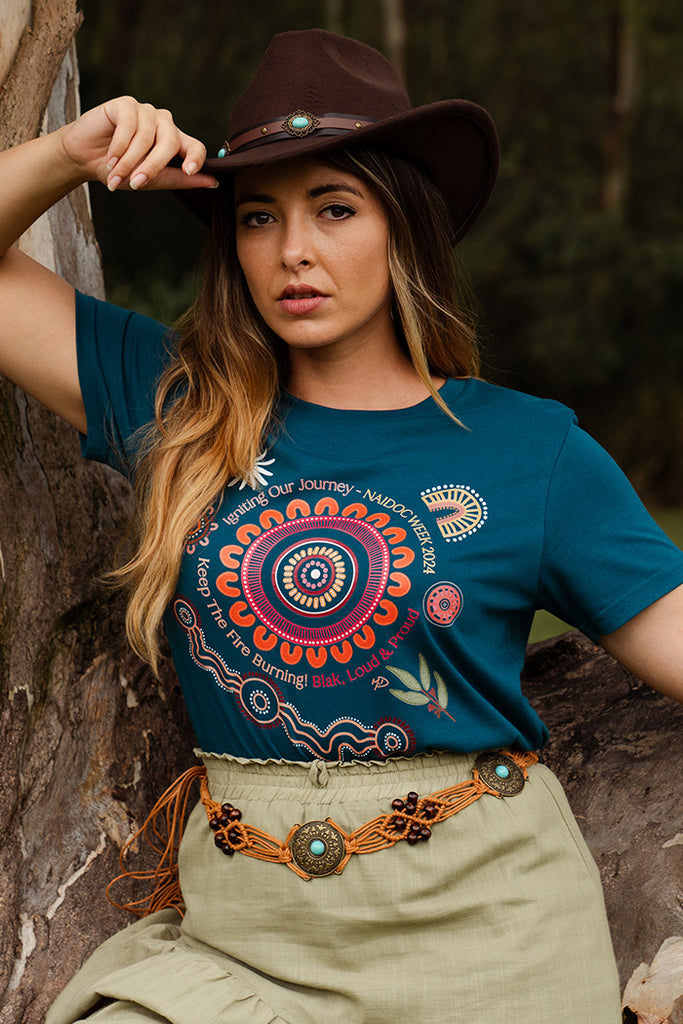 Moorditj Koorliny (Strong Journey) NAIDOC 2026 V Neck Women's Short Sleeve Blouse