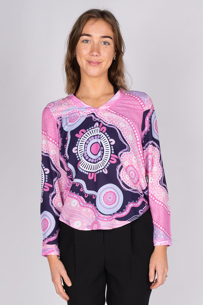 A Woman's Connection V Neck Women's Long Sleeve Blouse