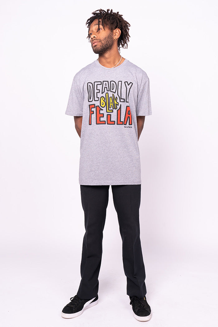 Deadly Blak-Fella Grey Marle Cotton Crew Neck Unisex T-Shirt