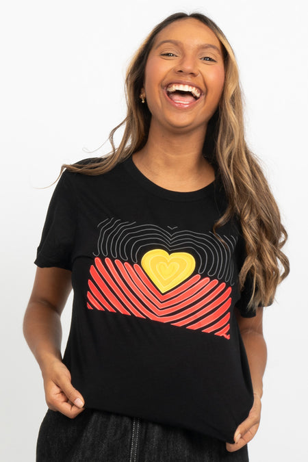 Proud Heart Flag Black Cotton Crew Neck Women's T-Shirt