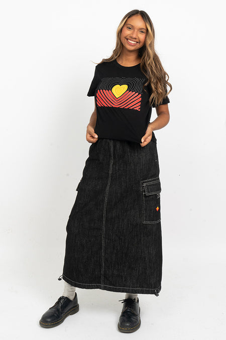 Proud Heart Flag Black Cotton Crew Neck Women's T-Shirt