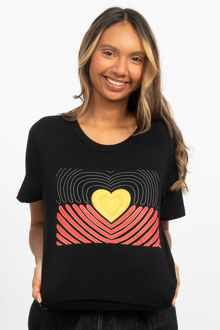 Proud Heart Flag Black Cotton Crew Neck Women's T-Shirt
