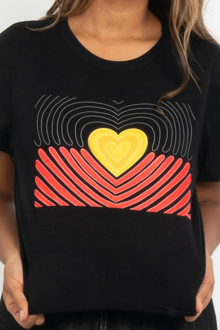 Proud Heart Flag Black Cotton Crew Neck Women's T-Shirt