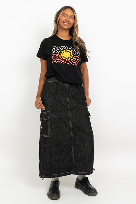 Threaded Together Flag Black Cotton Crew Neck Women's T-Shirt