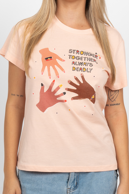 Stronger Together Pale Pink Cotton Crew Neck Women's T-Shirt