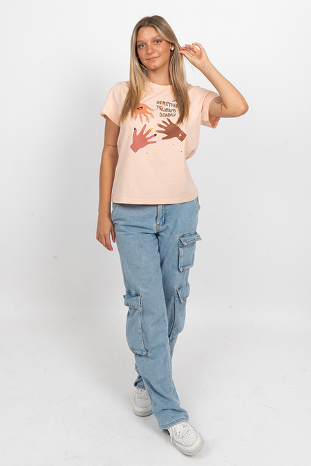 Stronger Together Pale Pink Cotton Crew Neck Women's T-Shirt