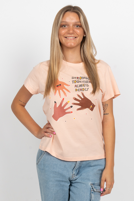 Stronger Together Pale Pink Cotton Crew Neck Women's T-Shirt