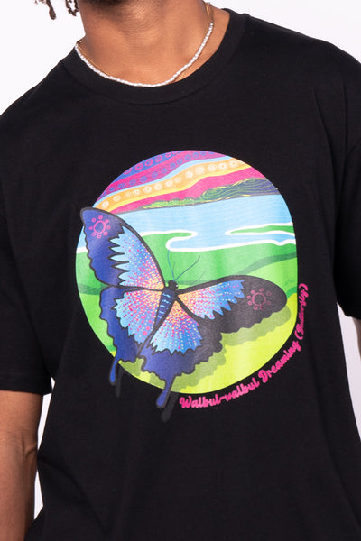 Walbul-walbul Dreaming (Butterfly) Black Cotton Crew Neck Unisex T-Shirt