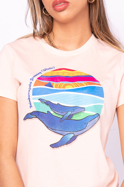 Yalmburrajaka Dreaming (Whale) Pale Pink Cotton Crew Neck Women's T-Shirt