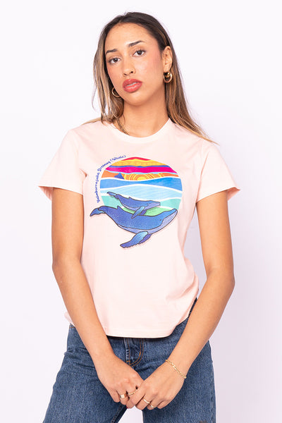 Yalmburrajaka Dreaming (Whale) Pale Pink Cotton Crew Neck Women's T-Shirt