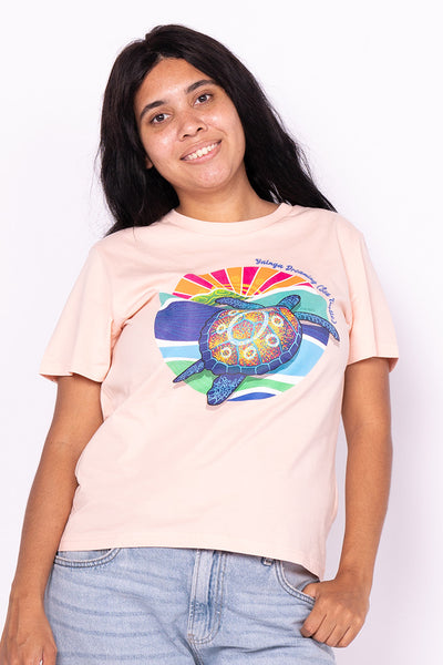 Yalnga Dreaming (Sea Turtle) Pale Pink Cotton Crew Neck Women's T-Shirt