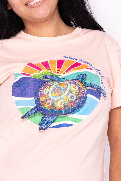 Yalnga Dreaming (Sea Turtle) Pale Pink Cotton Crew Neck Women's T-Shirt