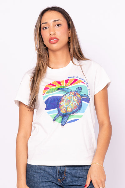 Yalnga Dreaming (Sea Turtle) Natural Cotton Crew Neck Women's T-Shirt