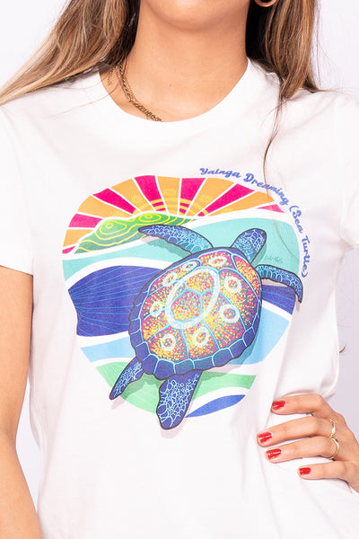 Yalnga Dreaming (Sea Turtle) Natural Cotton Crew Neck Women's T-Shirt