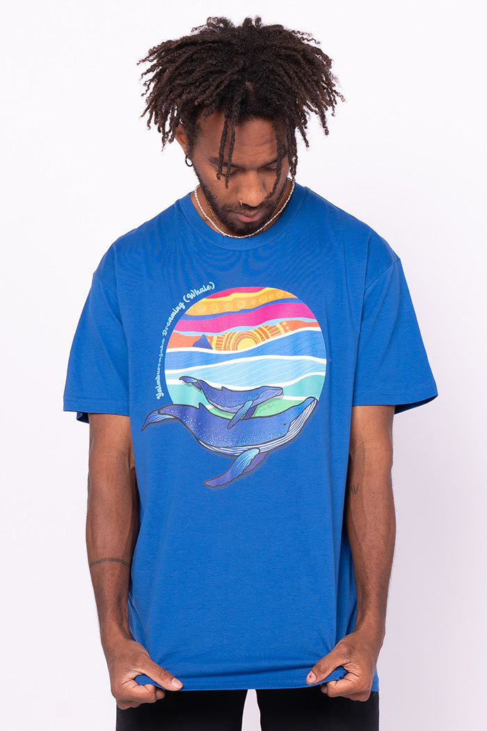 Yalmburrajaka Dreaming (Whale) Bright Royal Cotton Crew Neck Unisex T-Shirt