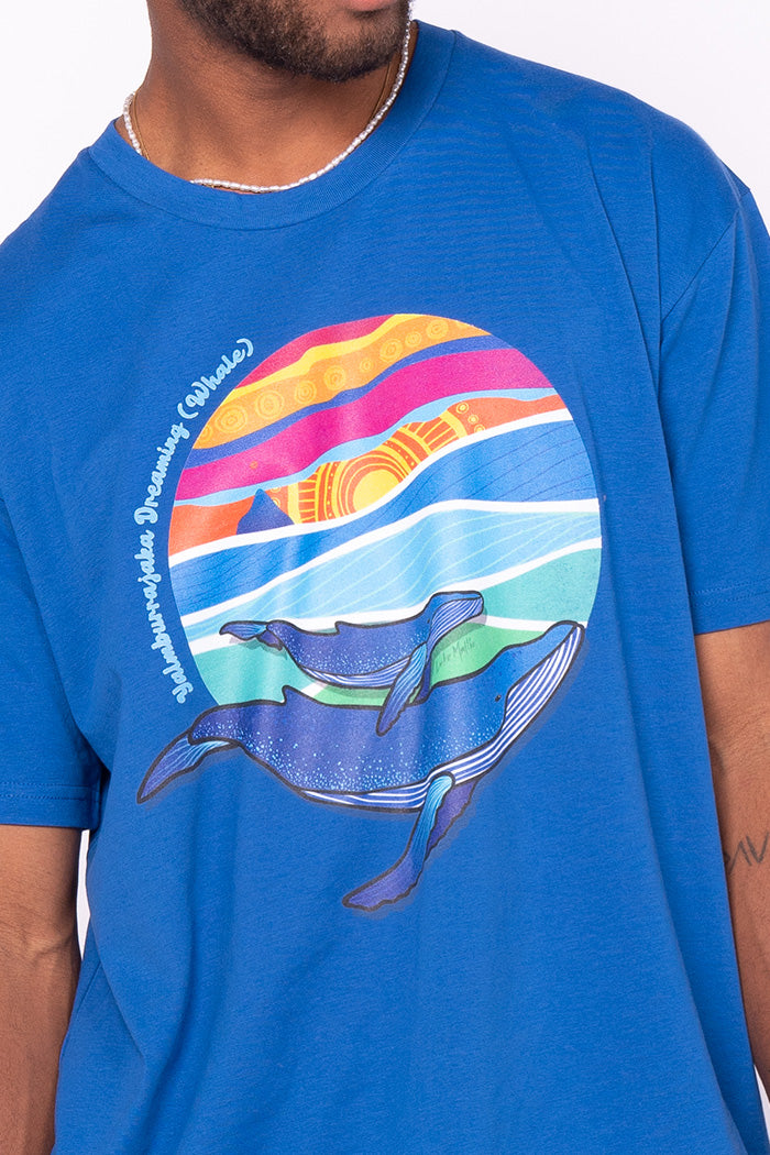 Yalmburrajaka Dreaming (Whale) Bright Royal Cotton Crew Neck Unisex T-Shirt