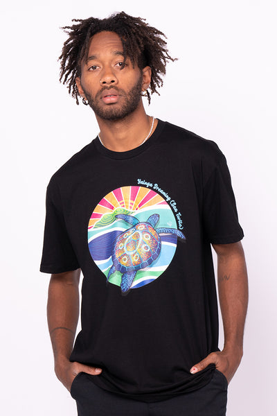 Yalnga Dreaming (Sea Turtle) Black Cotton Crew Neck Unisex T-Shirt