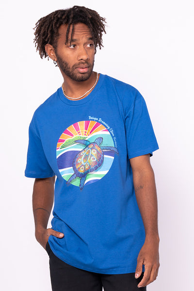 Yalnga Dreaming (Sea Turtle) Bright Royal Cotton Crew Neck Unisex T-Shirt