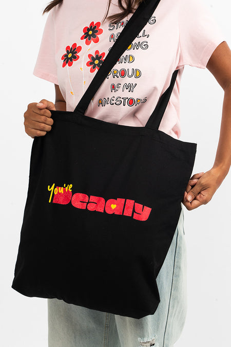 You're Deadly Black Long Handle Cotton Tote Bag