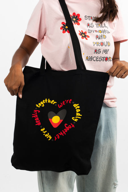 We're Deadly Together Black Long Handle Cotton Tote Bag