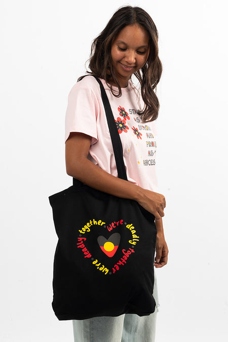 We're Deadly Together Black Long Handle Cotton Tote Bag