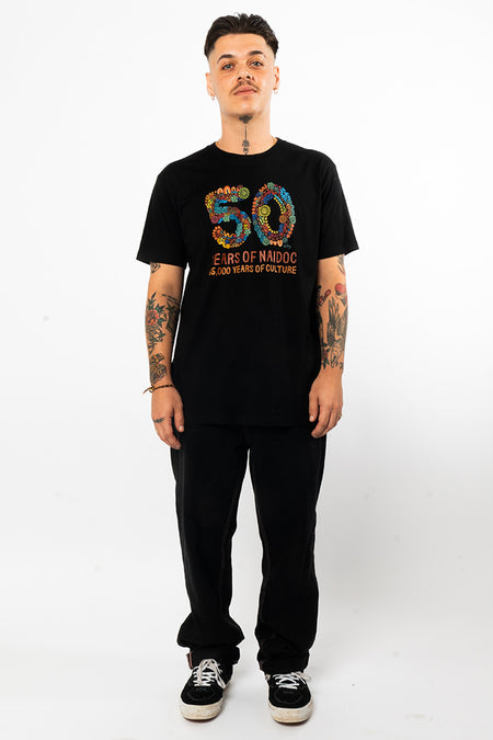 50 Years Of NAIDOC Black Cotton Crew Neck Unisex T-Shirt