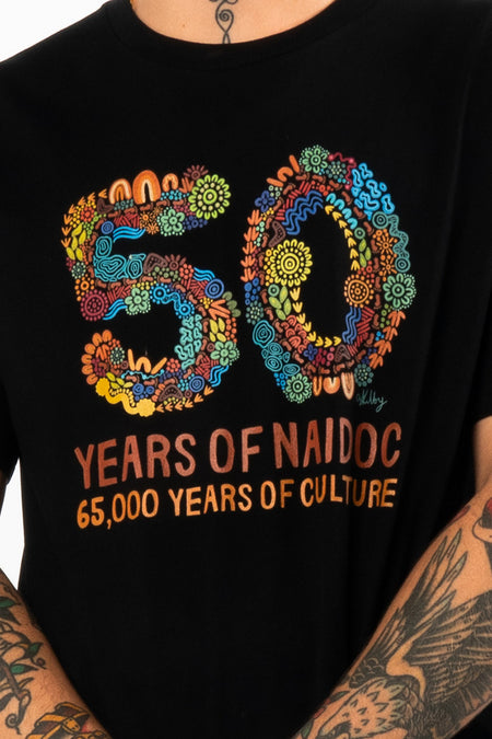 50 Years Of NAIDOC Black Cotton Crew Neck Unisex T-Shirt