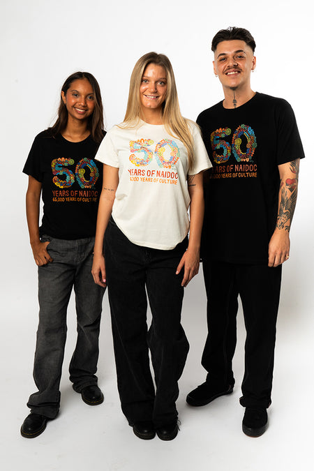 50 Years Of NAIDOC Black Cotton Crew Neck Unisex T-Shirt