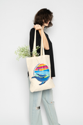 Yalmburrajaka Dreaming (Whale) Natural Cotton Long Handle Tote Bag