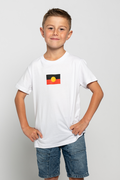 "Raise the Flag" Aboriginal Flag (Small) White Cotton Crew Neck Kids T-Shirt
