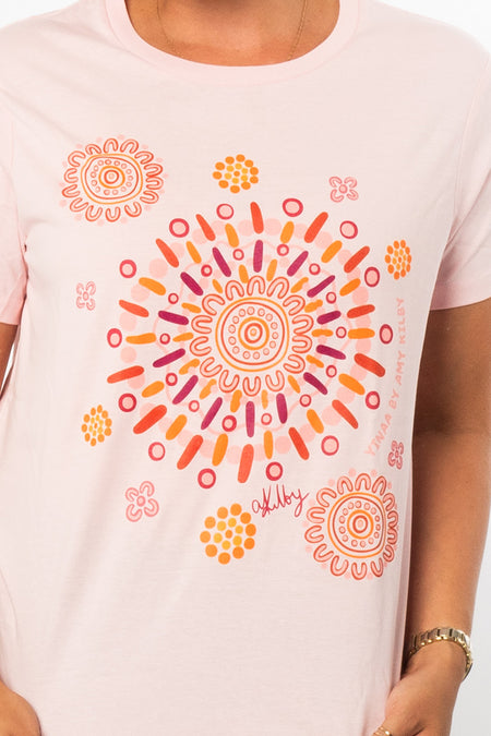 Yinaa Pink Cotton Crew Neck Women's T-Shirt