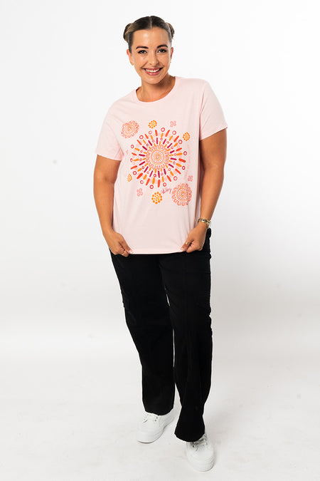 Yinaa Pink Cotton Crew Neck Women's T-Shirt