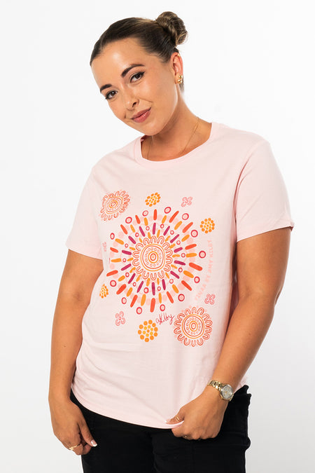 Yinaa Pink Cotton Crew Neck Women's T-Shirt