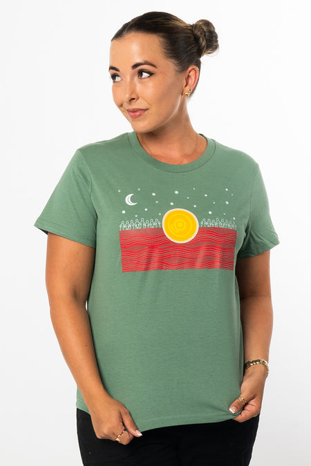 The Night Sky Flag Sage Cotton Crew Neck Women's T-Shirt
