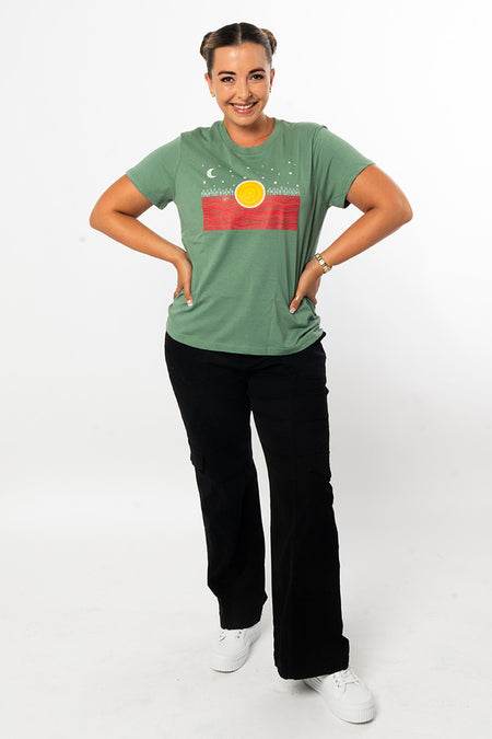 The Night Sky Flag Sage Cotton Crew Neck Women's T-Shirt