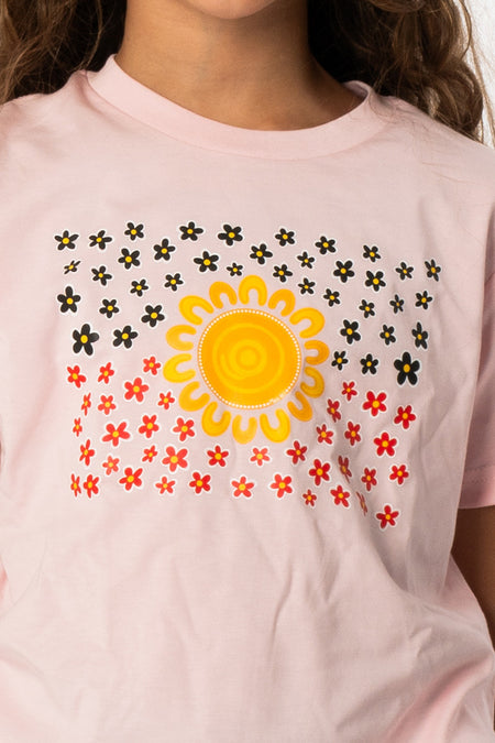 Wildflowers in the Sun Flag Pink Cotton Crew Neck Kids T-Shirt