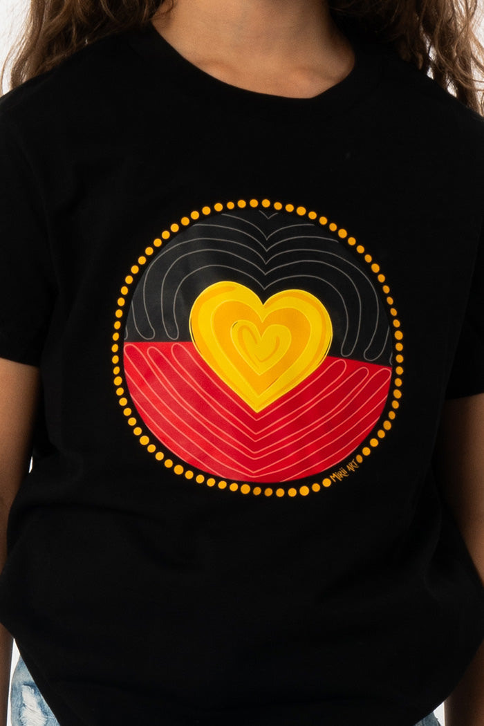 Proud Heart Black Cotton Crew Neck Kids T-Shirt