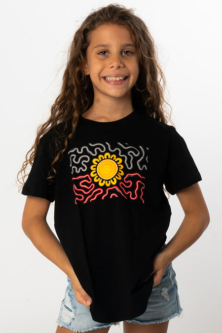 Threaded Together Flag Black Cotton Crew Neck Kids T-Shirt