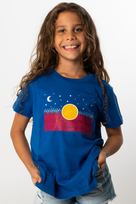 The Night Sky Flag Royal Blue Cotton Crew Neck Kids T-Shirt