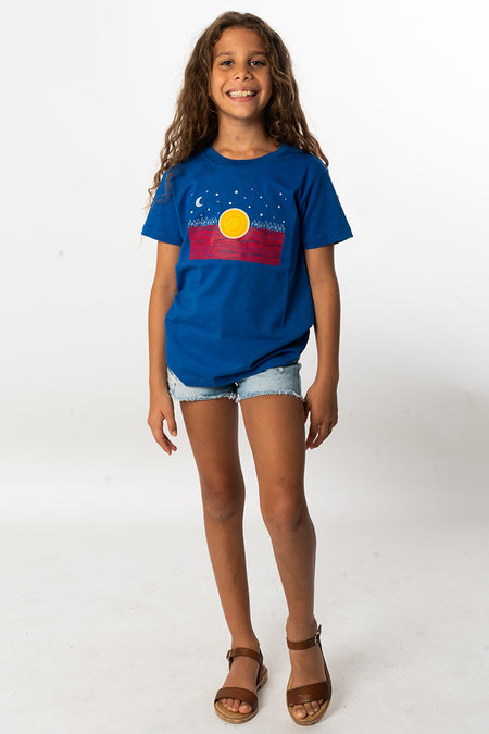 The Night Sky Flag Royal Blue Cotton Crew Neck Kids T-Shirt