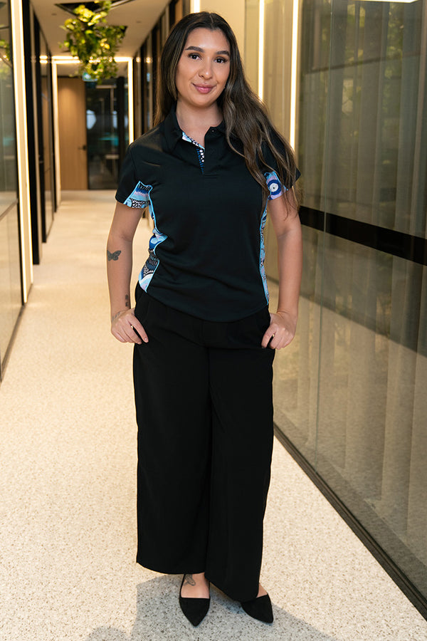 Future Dreaming NAIDOC 2025 Black Bamboo (Simpson) Women's Fitted Polo Shirt