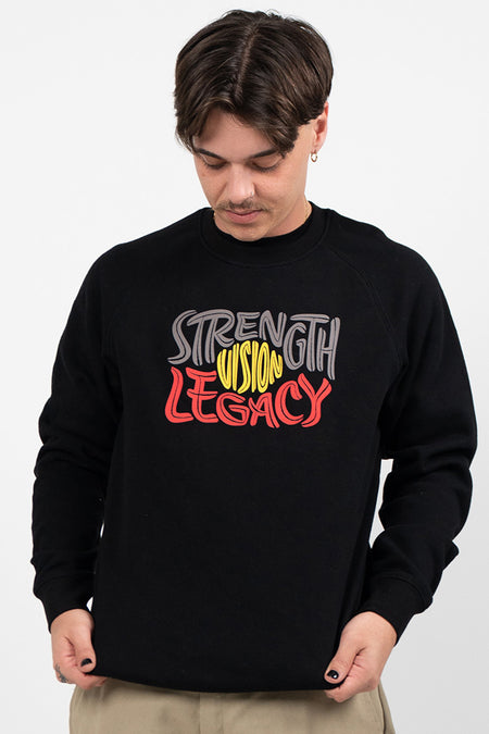 Strength, Vision & Legacy NAIDOC 2025 Black Cotton Blend Crew Neck Unisex Sweatshirt