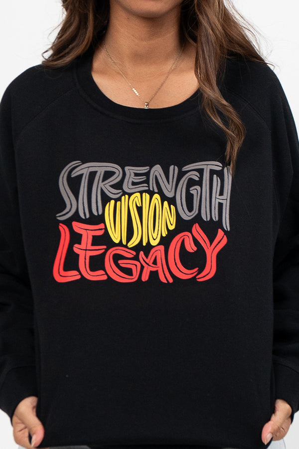 Strength, Vision & Legacy NAIDOC 2025 Black Cotton Blend Crew Neck Women's Sweatshirt