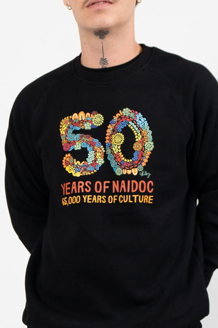 50 Years Of NAIDOC Black Cotton Blend Crew Neck Unisex Sweatshirt