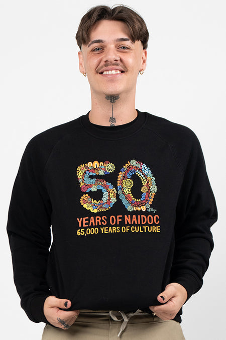 50 Years Of NAIDOC Black Cotton Blend Crew Neck Unisex Sweatshirt